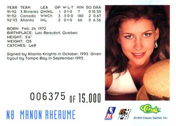 1993 Classic '93 Hockey Draft - Crash Numbered #N8 Manon Rheaume Back