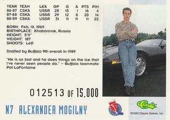 1993 Classic '93 Hockey Draft - Crash Numbered #N7 Alexander Mogilny Back