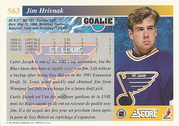 1993-94 Score Canadian #563 Jim Hrivnak Back