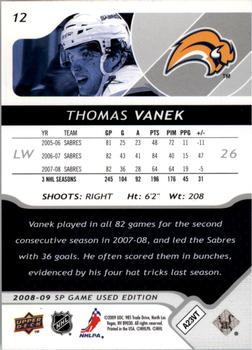 2008-09 SP Game Used #12 Thomas Vanek Back