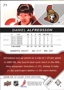 2008-09 SP Game Used #71 Daniel Alfredsson Back