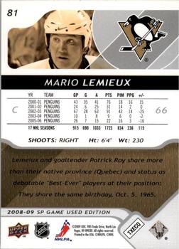 2008-09 SP Game Used #81 Mario Lemieux Back