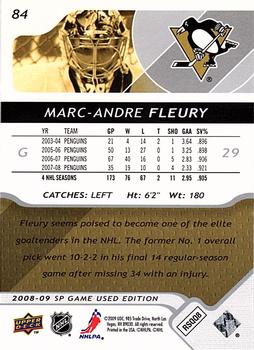 2008-09 SP Game Used #84 Marc-Andre Fleury Back