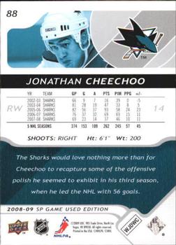 2008-09 SP Game Used #88 Jonathan Cheechoo Back
