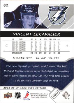 2008-09 SP Game Used #93 Vincent Lecavalier Back