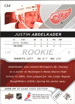 2008-09 SP Game Used #134 Justin Abdelkader Back