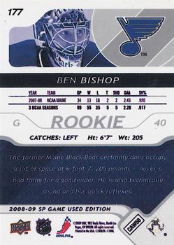 2008-09 SP Game Used #177 Ben Bishop Back