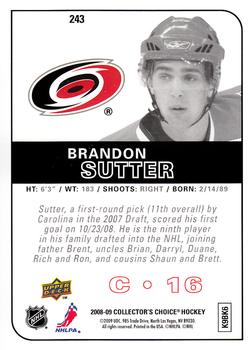 2008-09 Collector's Choice #243 Brandon Sutter Back
