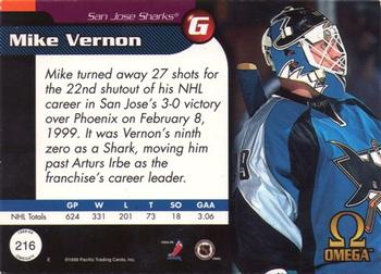 1998-99 Pacific Omega #216 Mike Vernon Back