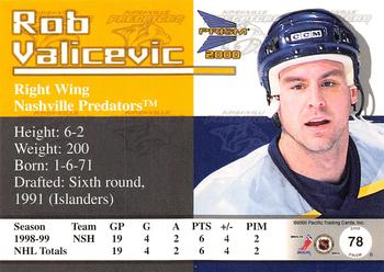1999-00 Pacific Prism #78 Rob Valicevic Back