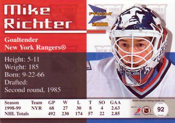 1999-00 Pacific Prism #92 Mike Richter Back