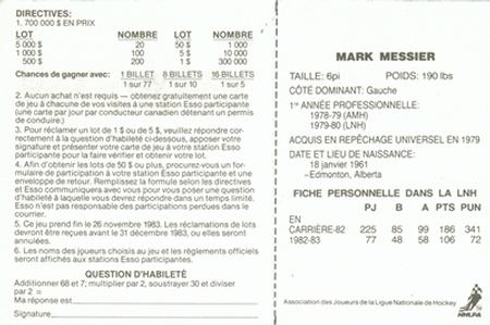 1983-84 Esso French #NNO Mark Messier Back