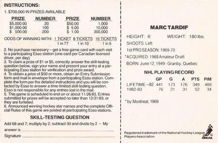 1983-84 Esso English #NNO Marc Tardif Back