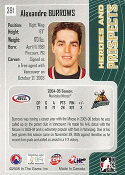 2005-06 In The Game Heroes and Prospects #391 Alexandre Burrows Back