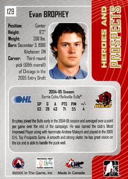 2005-06 In The Game Heroes and Prospects #129 Evan Brophey Back