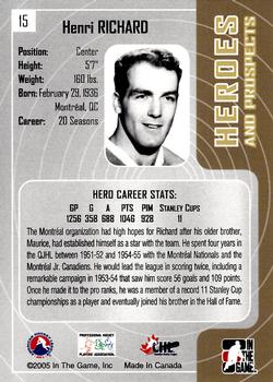 2005-06 In The Game Heroes and Prospects #15 Henri Richard Back