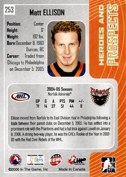 2005-06 In The Game Heroes and Prospects #253 Matt Ellison Back
