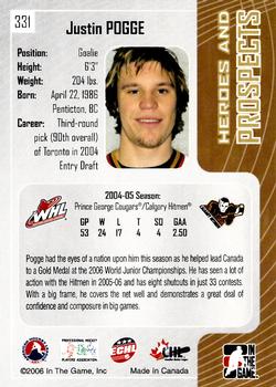 2005-06 In The Game Heroes and Prospects #331 Justin Pogge Back