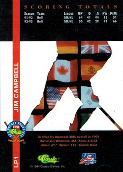 1994 Classic Pro Hockey Prospects - International Heroes #LP1 Jim Campbell Back