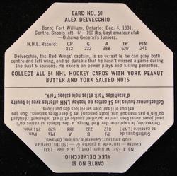 1963-64 York Peanut Butter (White Back) #50 Alex Delvecchio Back