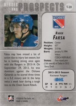 2013-14 In The Game Heroes and Prospects - Tenth Anniversary Tribute #T-20 Radek Faksa Back
