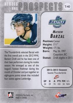 2013-14 In The Game Heroes and Prospects - Tenth Anniversary Tribute #T-40 Mathew Barzal Back