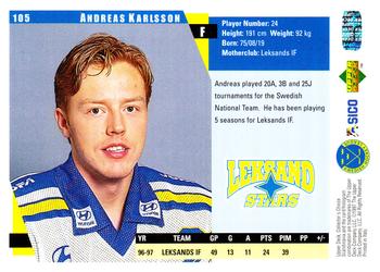 1997-98 Collector's Choice Swedish #105 Andreas Karlsson Back
