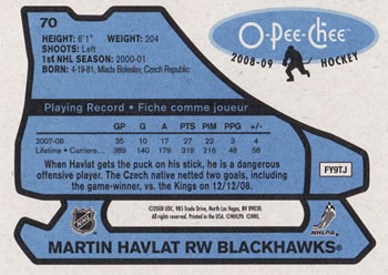 2008-09 O-Pee-Chee - 1979-80 Retro #70 Martin Havlat Back