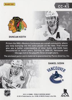 2013-14 Panini Totally Certified - Certified Competitors Jerseys Red #CC-KS Duncan Keith / Daniel Sedin Back
