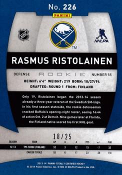 2013-14 Panini Totally Certified - Mirror Platinum Red #226 Rasmus Ristolainen Back