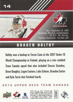 2013 Upper Deck Team Canada #14 Braden Holtby Back