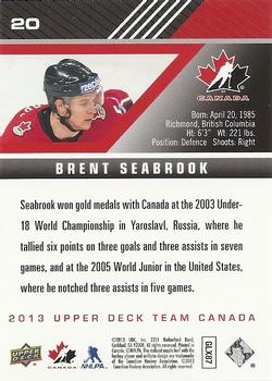2013 Upper Deck Team Canada #20 Brent Seabrook Back