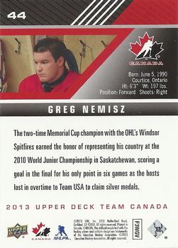 2013 Upper Deck Team Canada #44 Greg Nemisz Back