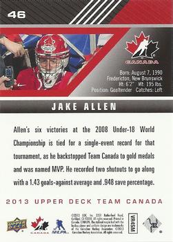 2013 Upper Deck Team Canada #46 Jake Allen Back