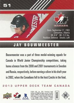 2013 Upper Deck Team Canada #51 Jay Bouwmeester Back