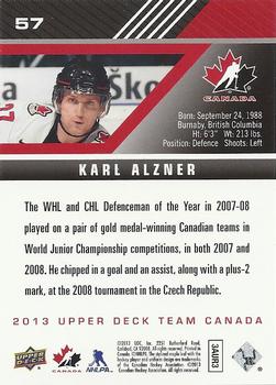2013 Upper Deck Team Canada #57 Karl Alzner Back