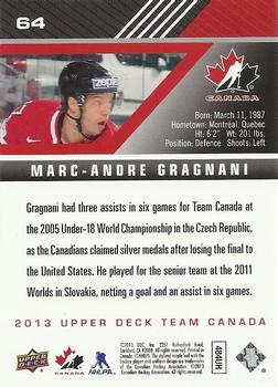2013 Upper Deck Team Canada #64 Marc-Andre Gragnani Back