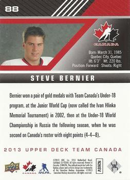2013 Upper Deck Team Canada #88 Steve Bernier Back