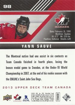2013 Upper Deck Team Canada #98 Yann Sauve Back