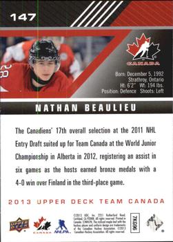 2013 Upper Deck Team Canada #147 Nathan Beaulieu Back