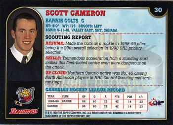 1999 Bowman CHL #30 Scott Cameron Back