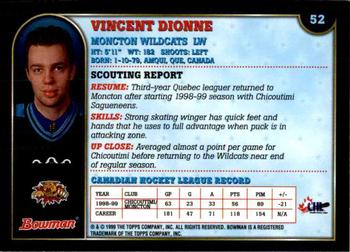 1999 Bowman CHL #52 Vincent Dionne Back