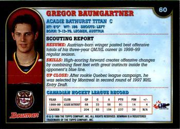 1999 Bowman CHL #60 Gregor Baumgartner Back