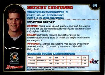 1999 Bowman CHL #64 Mathieu Chouinard Back