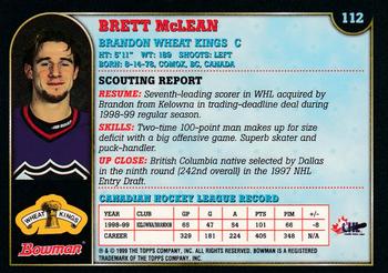 1999 Bowman CHL #112 Brett McLean Back