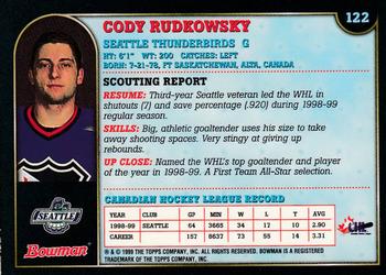 1999 Bowman CHL #122 Cody Rudkowsky Back