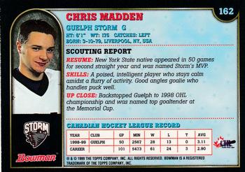 1999 Bowman CHL #162 Chris Madden Back