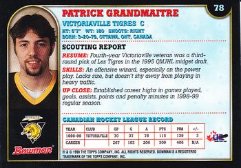 1999 Bowman CHL #78 Patrick Grandmaitre Back