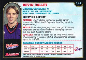 1999 Bowman CHL #124 Kevin Colley Back