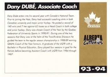 1993-94 Alberta Lotteries Canada's National Team #NNO Dany Dube Back